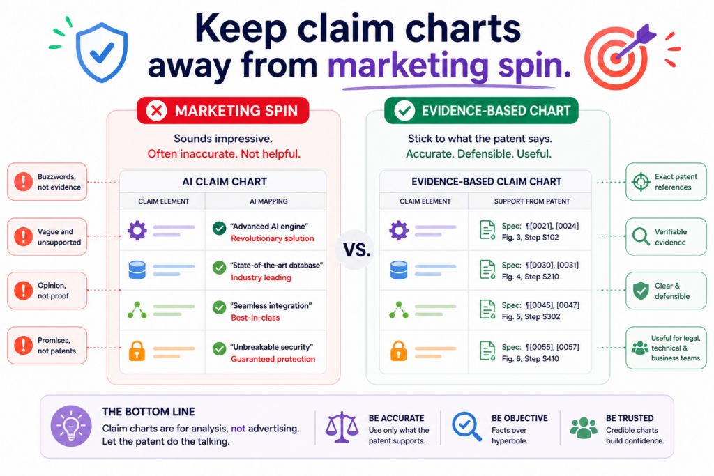 Marketing language is useful for selling a product. It is not always useful for proving a patent claim. Words like “smart,” “seamless,” “real-time,” “automated,” “secure,” “AI-powered,” and “personalized” may sound strong, but they often do not show how the product works.