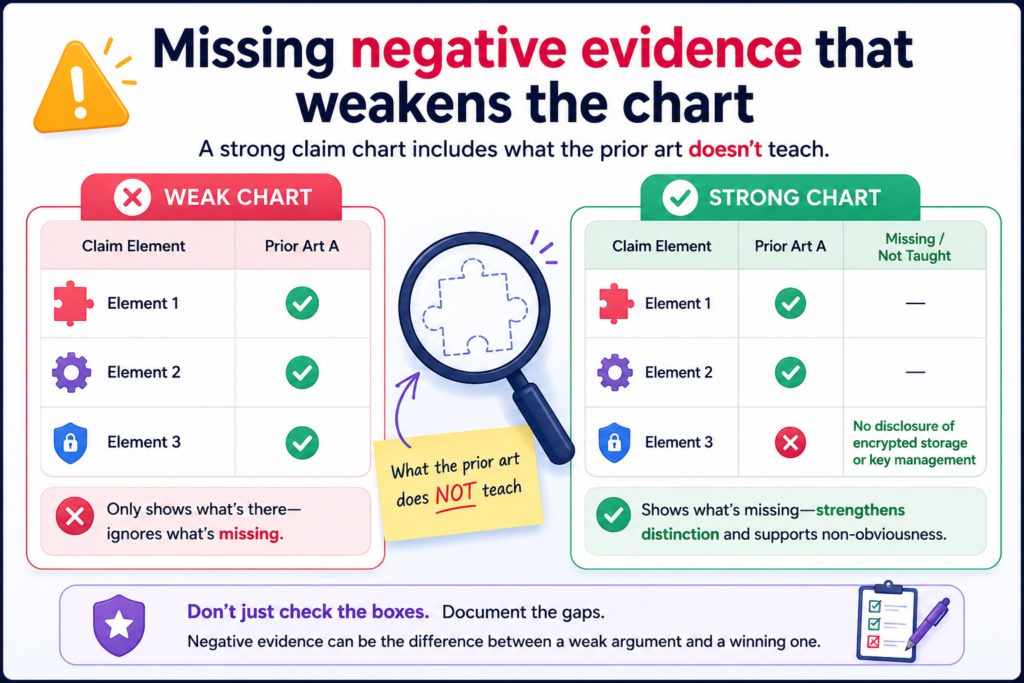 AI-assisted claim charting often looks for matches. That makes sense. But a strong review also looks for evidence that cuts against the match.