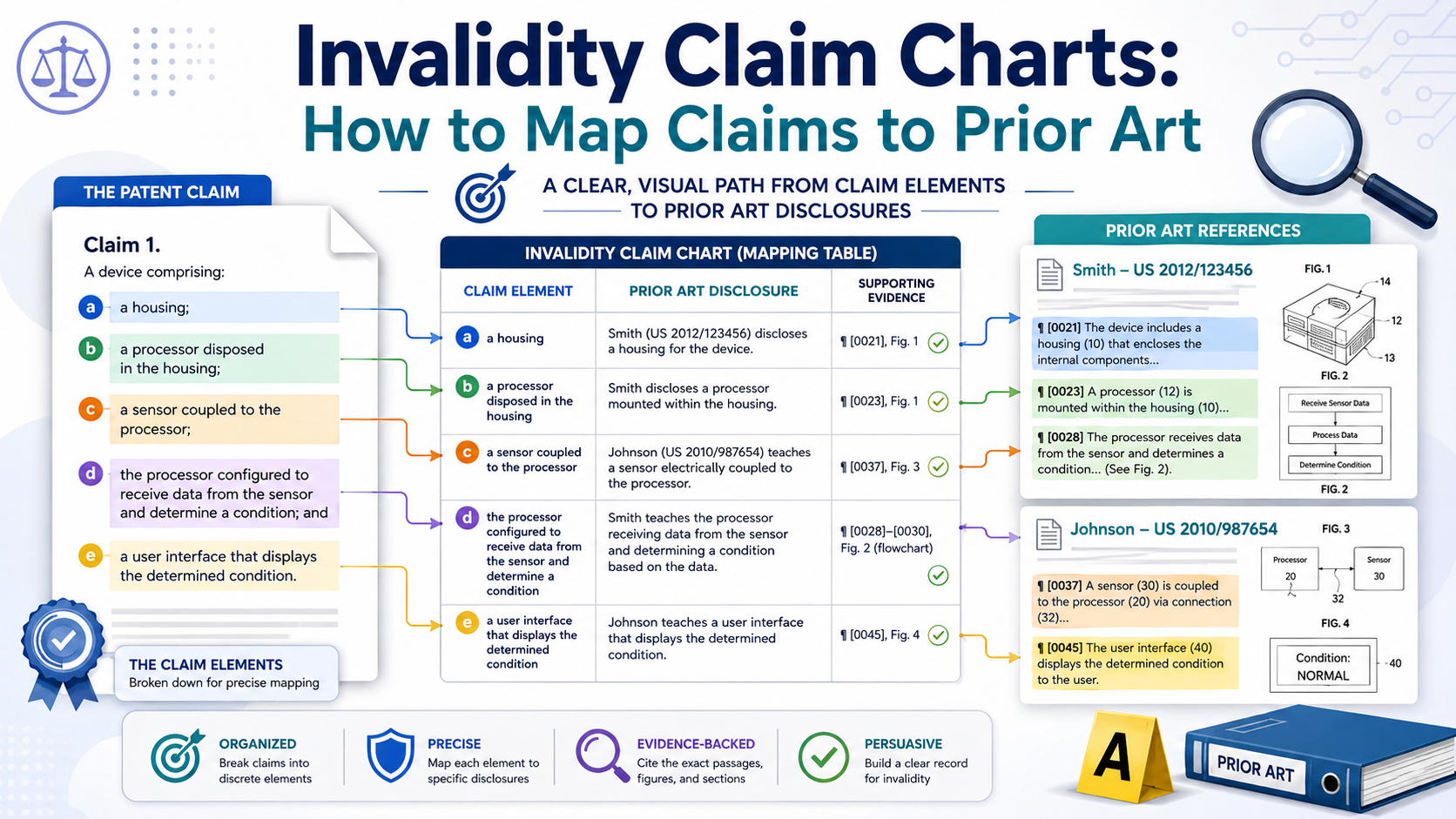 Learn how invalidity claim charts compare patent claims to prior art to find weak spots, build stronger arguments, and support smarter IP decisions.
