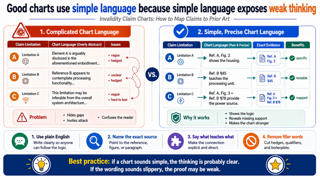 Some people think patent work must sound complex to be serious. That is wrong. Complex language often hides weak analysis.
