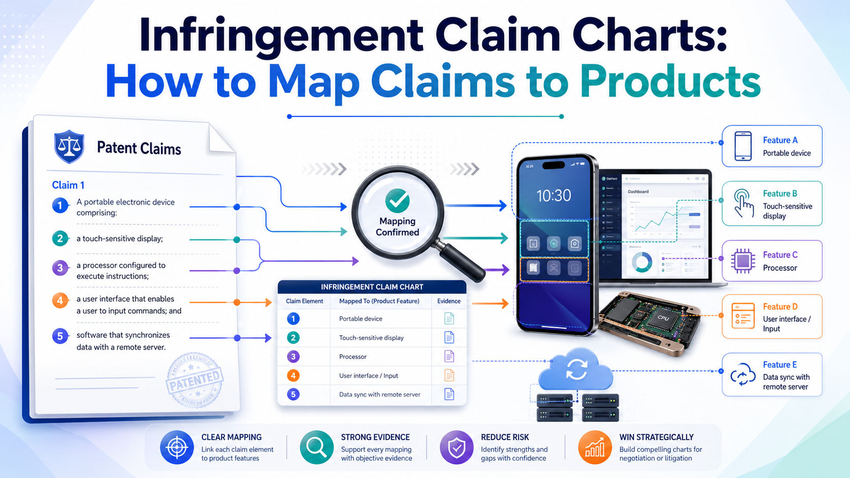 Discover how infringement claim charts map patent claims to real products so teams can show where each claim element appears with clear evidence.