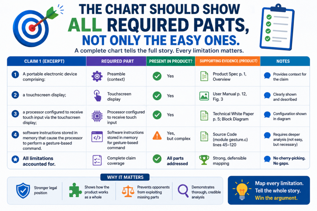 A common weak chart shows the exciting match but skips the hard parts. It may prove that a product uses AI, receives data, or sends alerts.