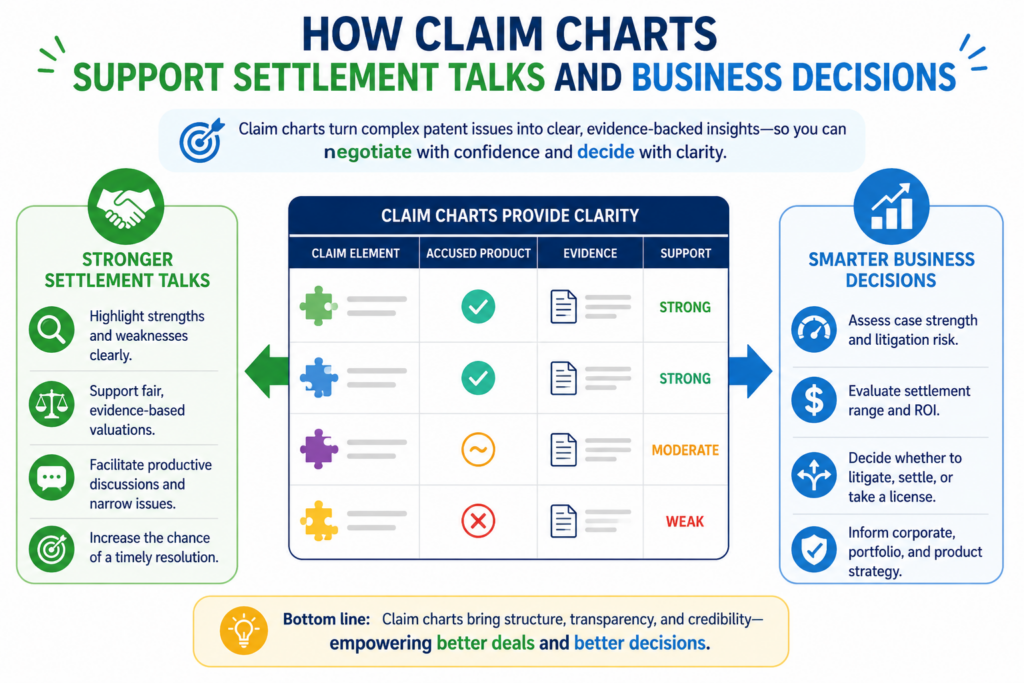 A good claim chart is not only for court. It can be a business tool. It can help both sides see risk. It can help a client decide whether to settle, license, press forward, or narrow the case.