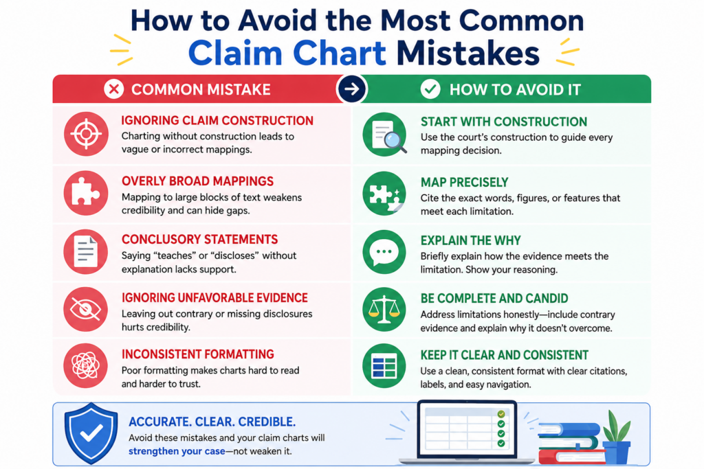 A claim chart can look polished and still be weak. Nice formatting does not fix missing proof. Long quotes do not fix unclear thinking. A chart only works when it shows a clean match between the claim and the accused product.