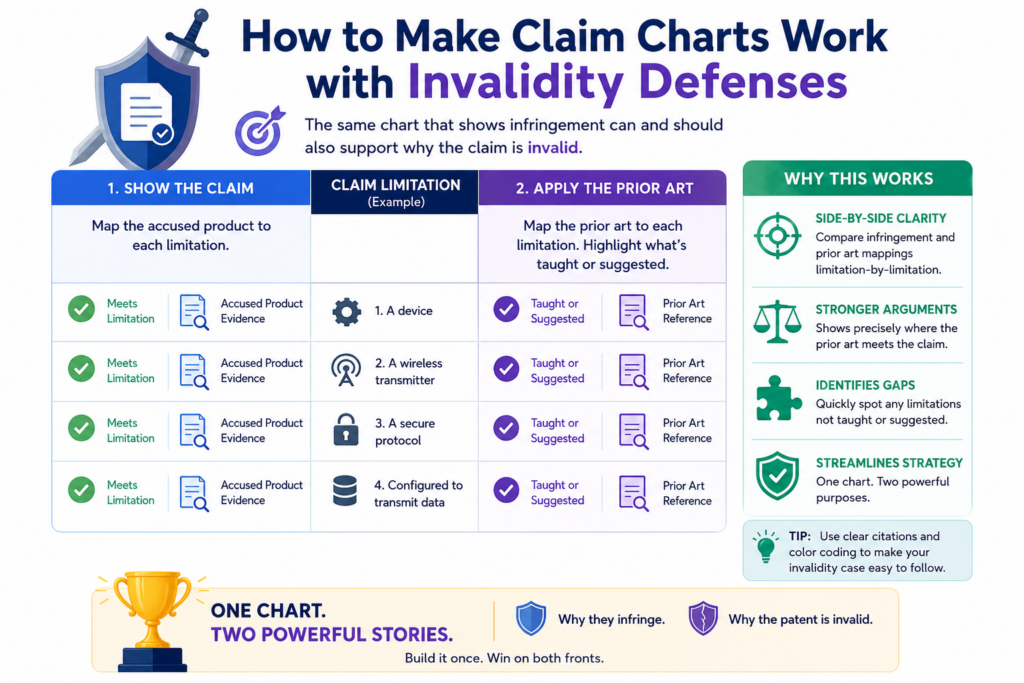 A claim chart is often thought of as an infringement tool. But smart lawyers also use it to think about invalidity.