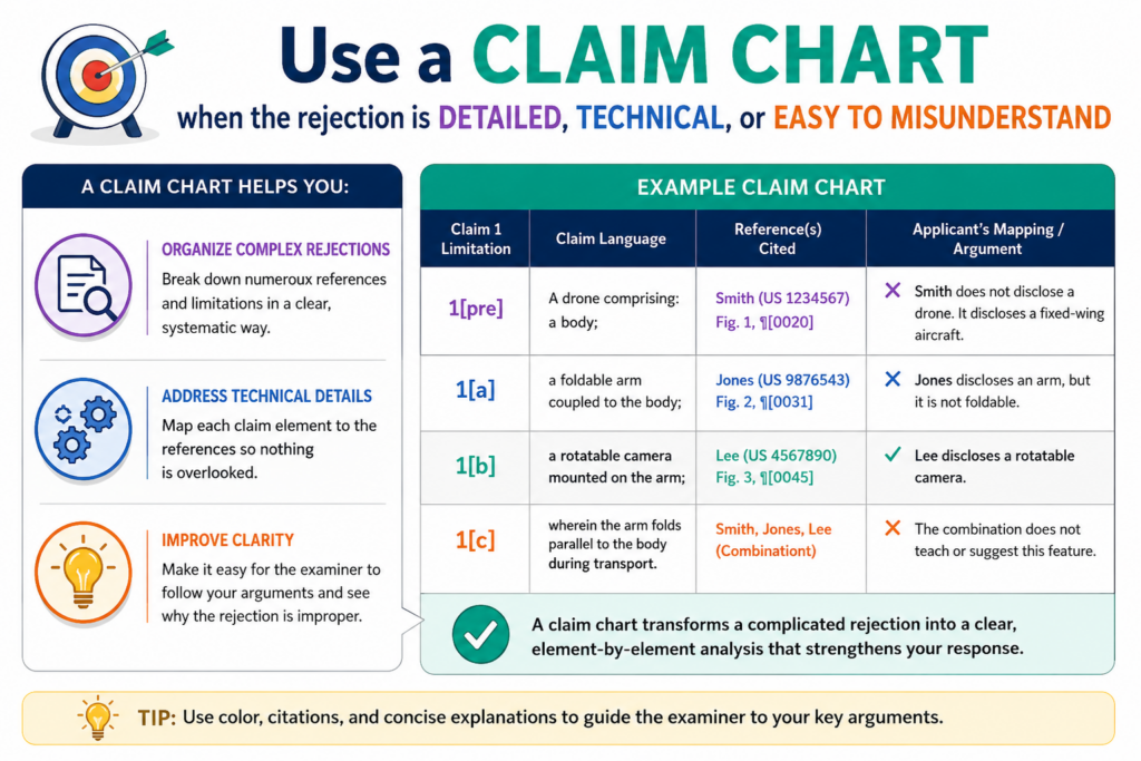 Not every office action needs a claim chart. A short and simple response may be enough when the issue is clear.