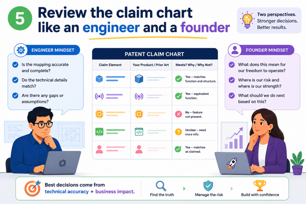 Once your first draft is done, do not treat it as finished. A claim chart needs review. The first pass is where you collect and map.