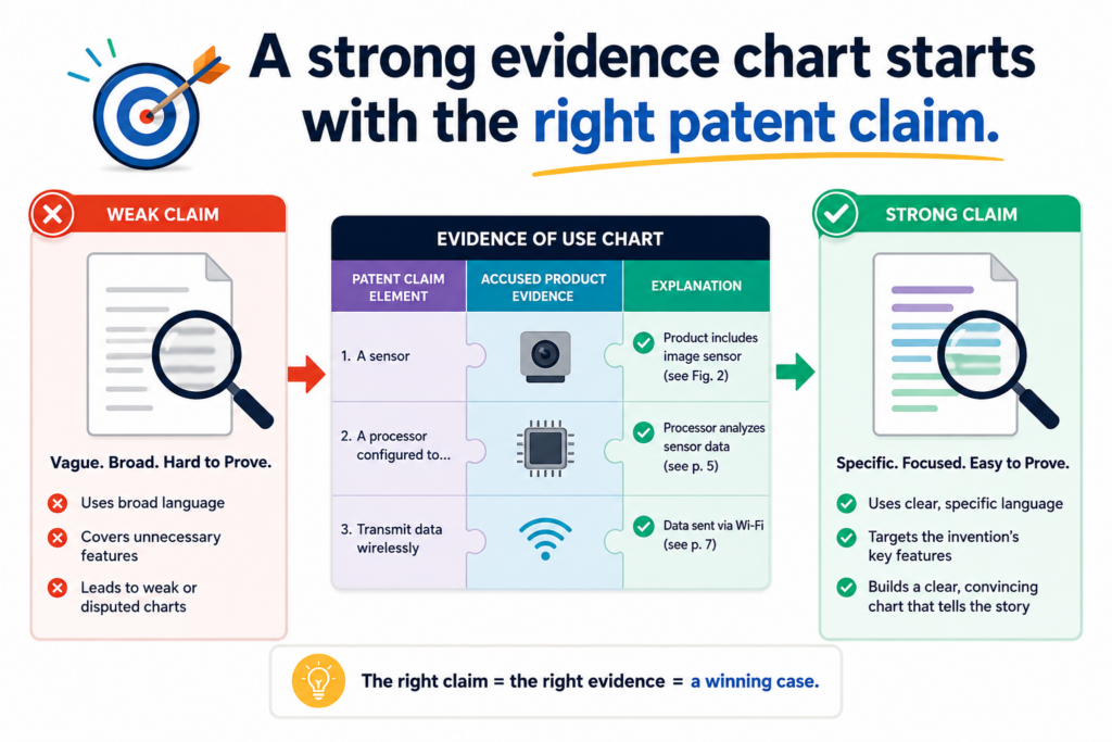Not every claim is equally useful for an evidence of use chart. Some claims are easier to prove because their steps show up in the product.