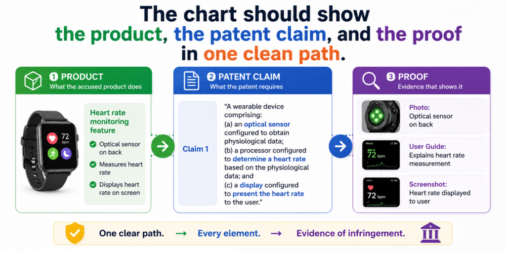 A strong evidence of use chart should feel easy to follow, even when the invention is complex.