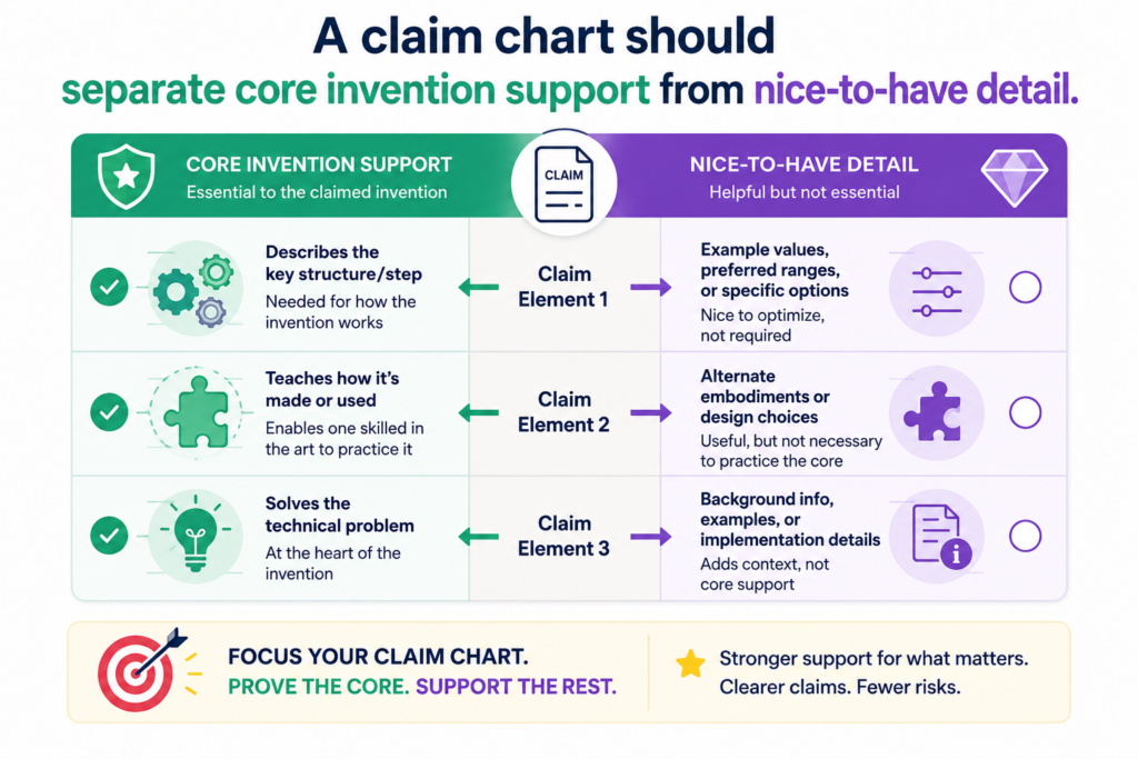 Other details help explain one version, one example, or one product setting. A strong Section 112 chart helps the team tell the difference.