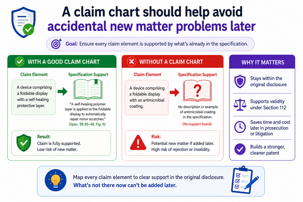 One of the biggest reasons to build a Section 112 chart early is simple: it is easier to add support before filing than after filing.
