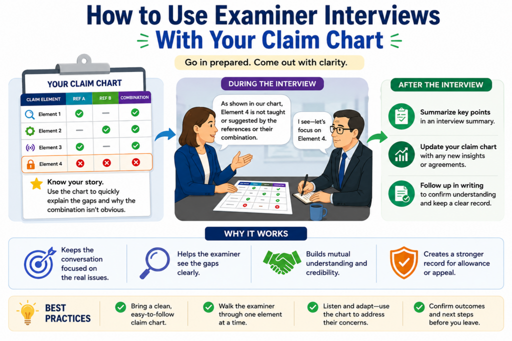 An examiner interview can be a powerful tool after a 103 rejection. It gives your patent team a chance to speak with the examiner, understand the concern, and test possible ways forward.