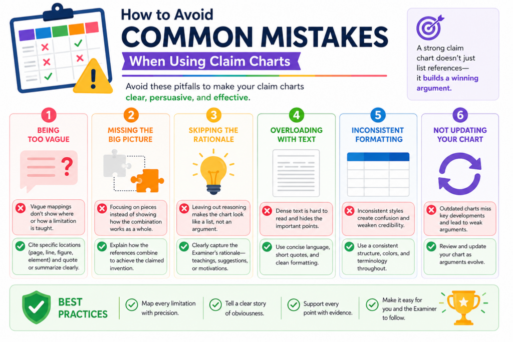 A claim chart is simple, but it can still be used poorly. The goal is not to create a pretty table. The goal is to create a useful tool that leads to a strong response.