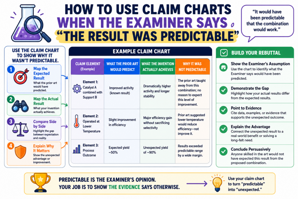 Another common 103 argument is that the result would have been predictable. In plain words, the examiner is saying that if someone combined the old references, they would have expected your result.