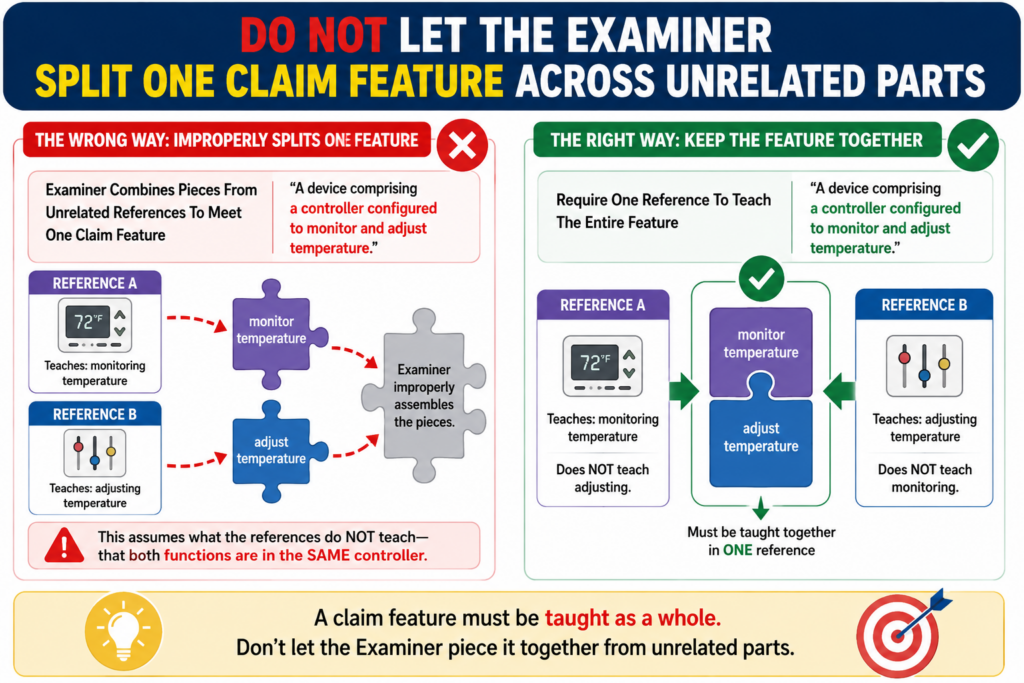 Sometimes a 102 rejection looks complete because the examiner pulls pieces from different parts of one reference.