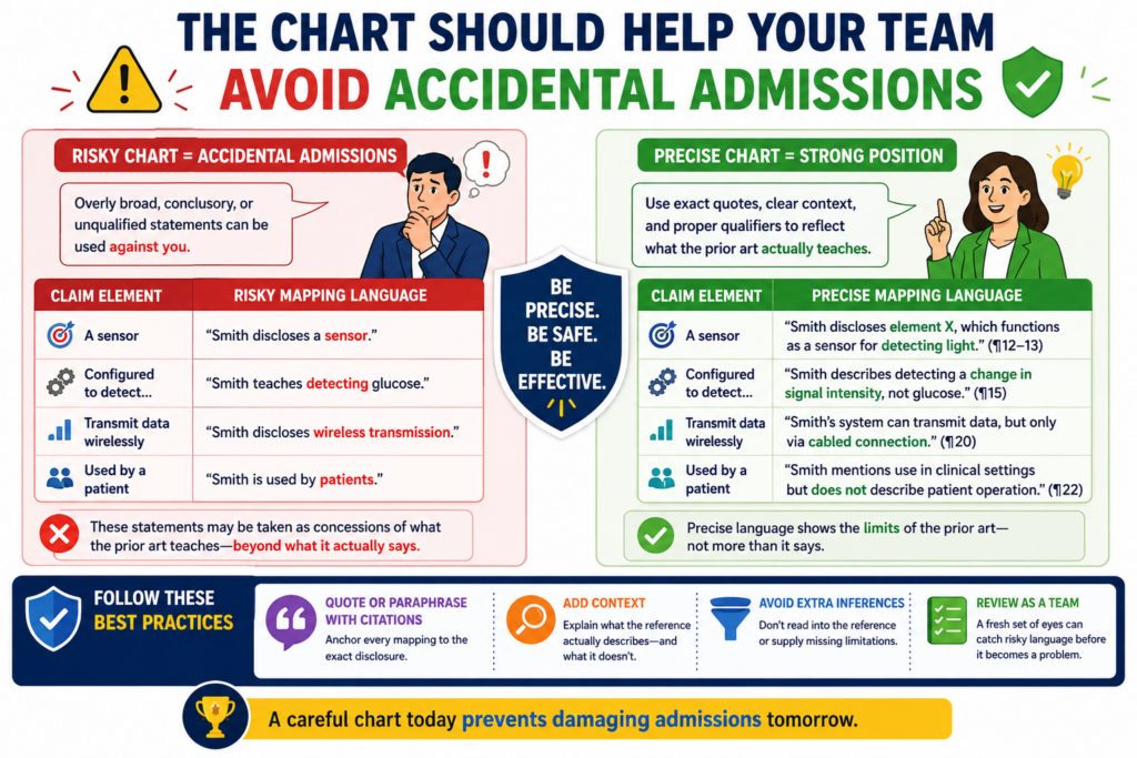 A patent response can create a record. That means the words you use may matter later. This is why a claim chart should be careful, direct, and disciplined.