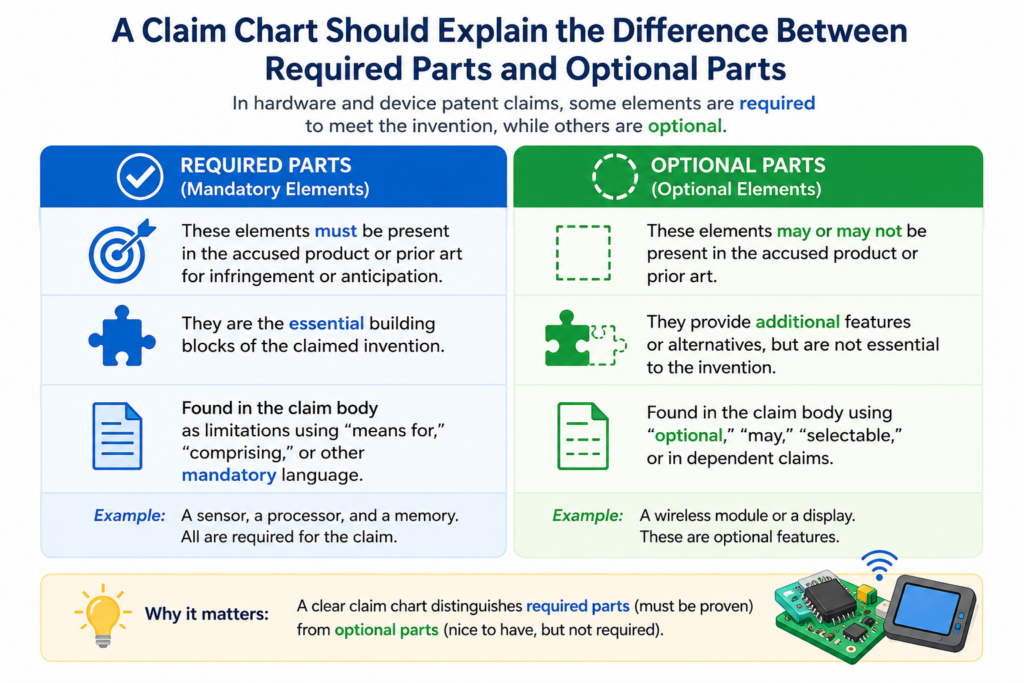 One of the hardest parts of hardware patent work is deciding what must be in the claim and what should stay out.