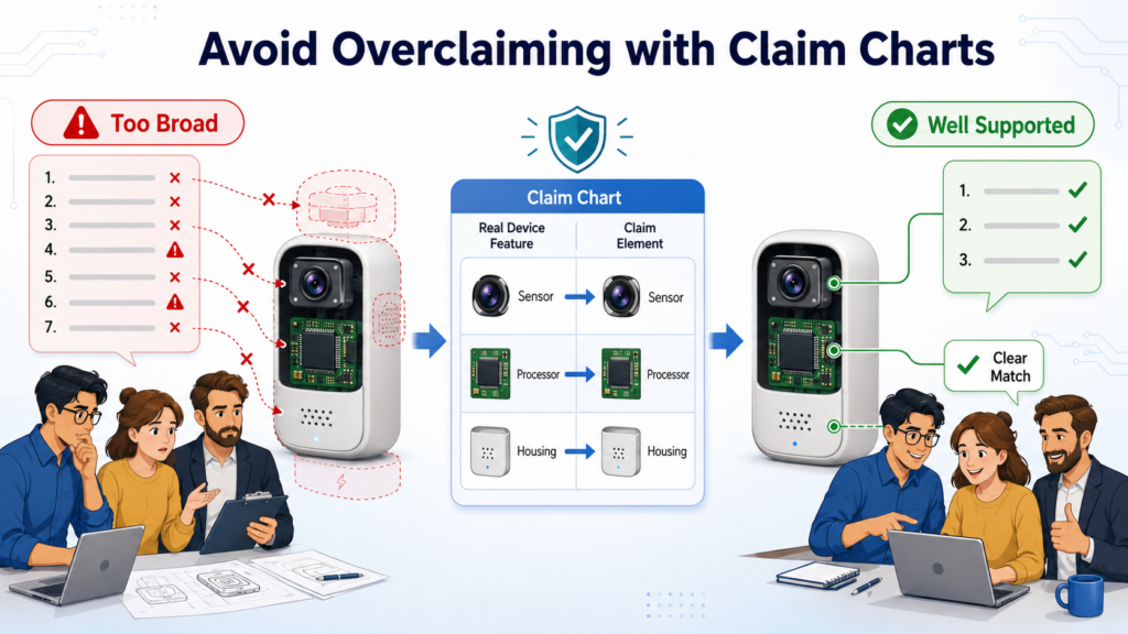 Overclaiming happens when a patent claim reaches farther than the invention can support. This can create problems.
