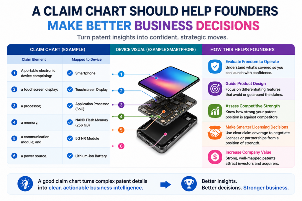 A claim chart is not only a patent tool. It can also help founders make clearer business choices.