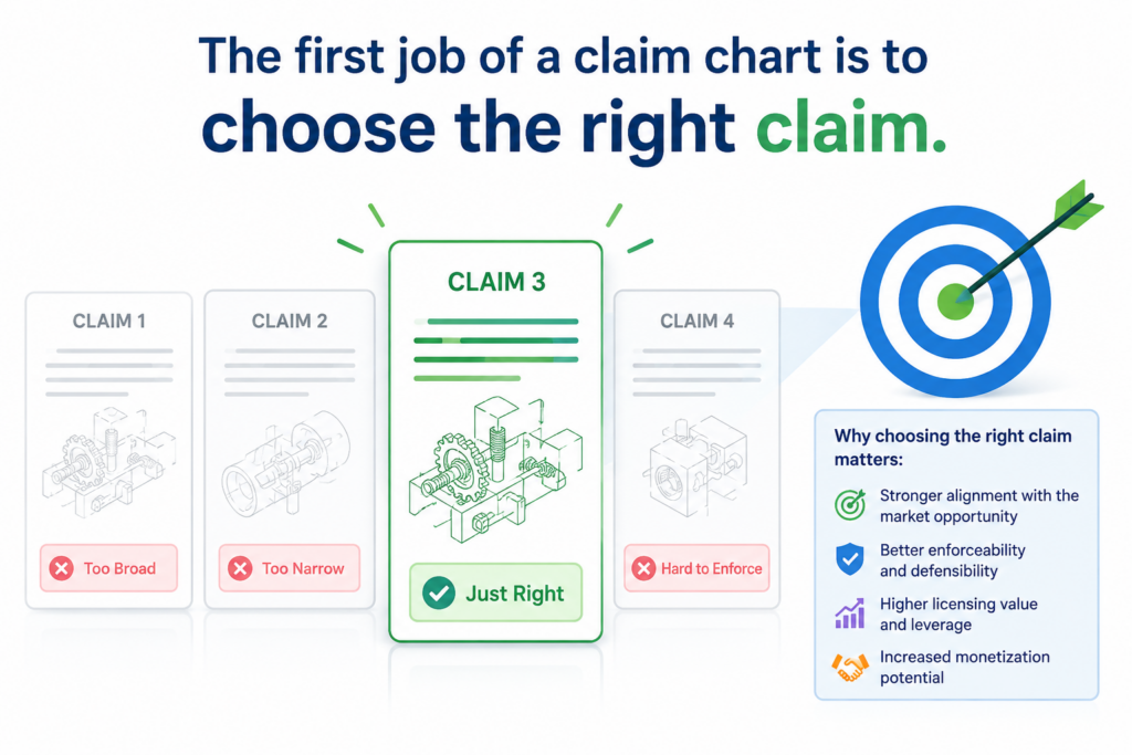 Not every claim in a patent is a good claim for licensing. Some claims may be too narrow. Some may be too hard to prove.