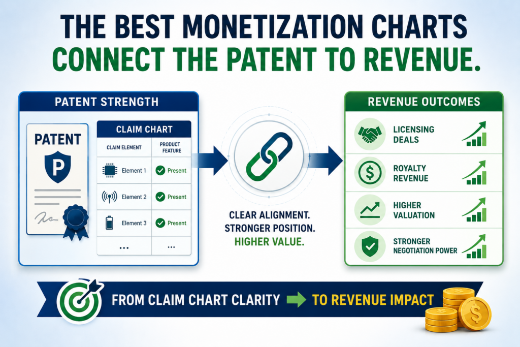 A claim chart should prove a technical match, but the best licensing charts also point toward business value. This does not mean the chart should become a finance model.
