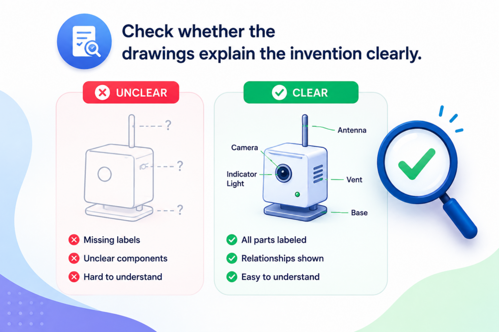 Drawings are not just pictures. They are a map of the invention. Even when the invention is software or AI, drawings can help show how data moves, how parts connect, and how decisions are made.