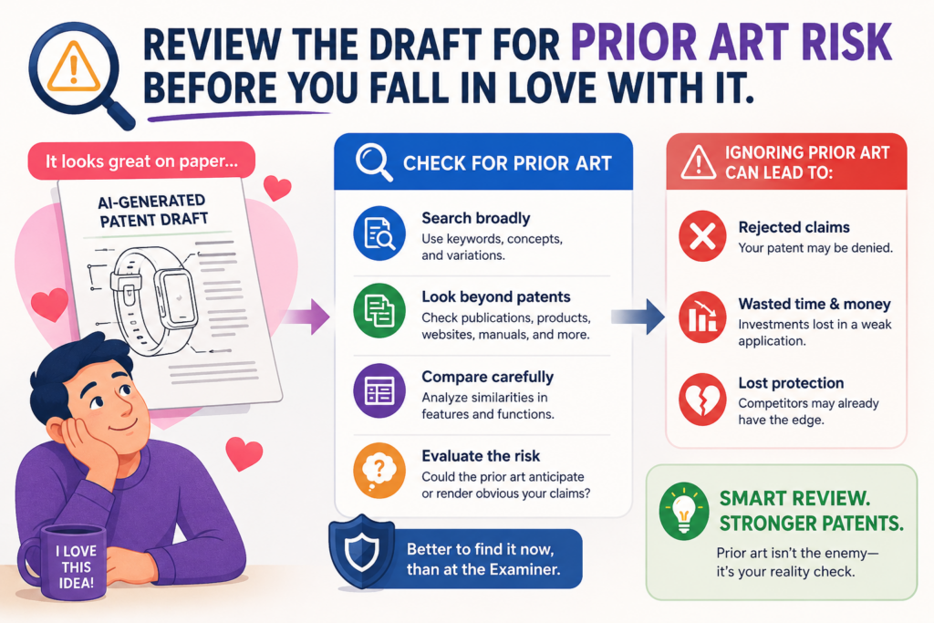 Prior art means earlier work that may be close to your invention. You do not need to use that term with your team if it feels too legal. Just think of it as old stuff that may already exist.