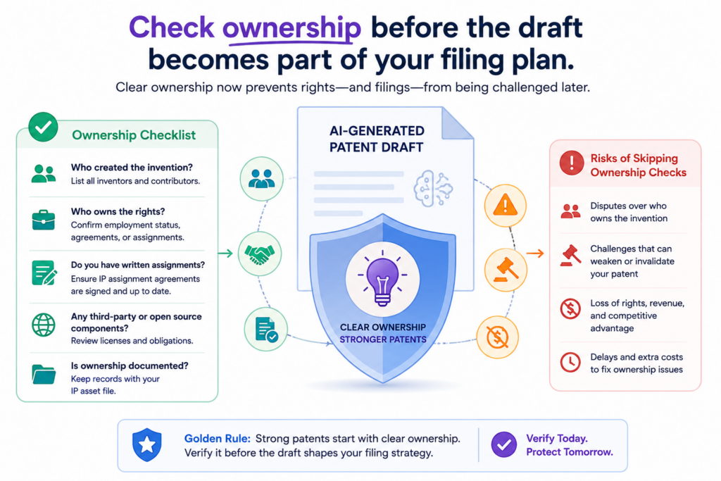AI can help write the draft, but it cannot know who truly created the invention unless your team gives it the right facts. This is a quiet risk.