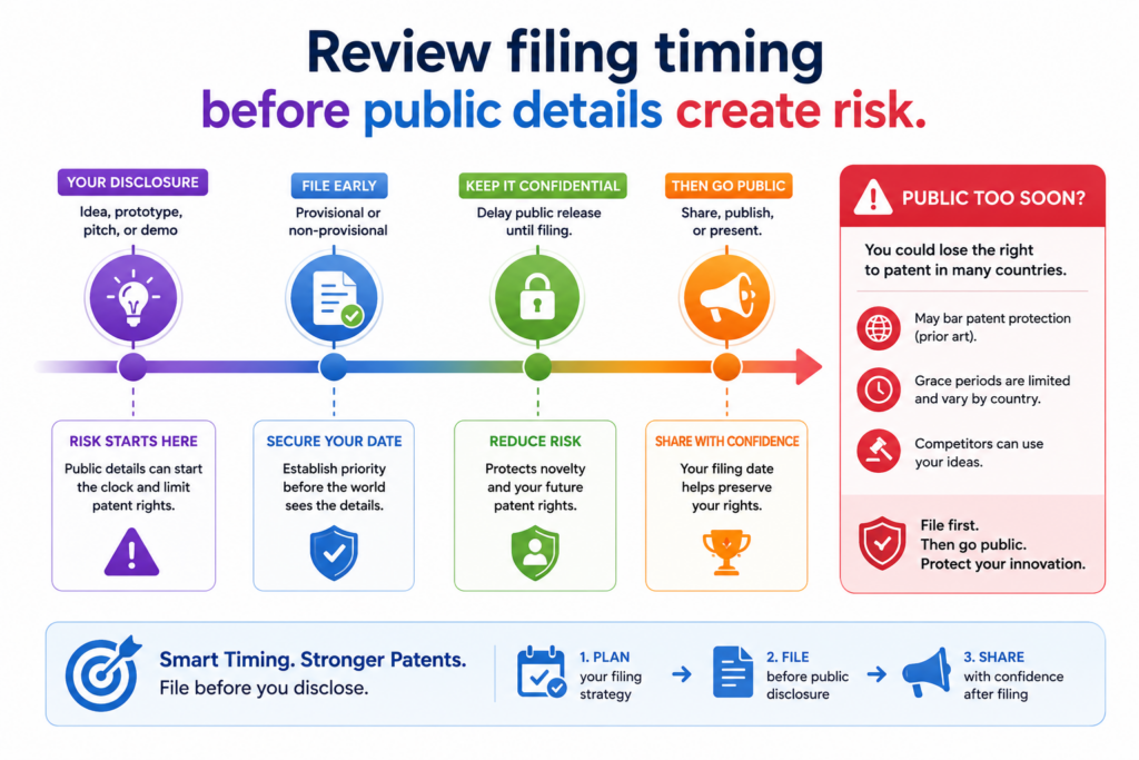 A patent draft is not only about what it says. It is also about when you file it. This is a major point for startups because founders move fast.