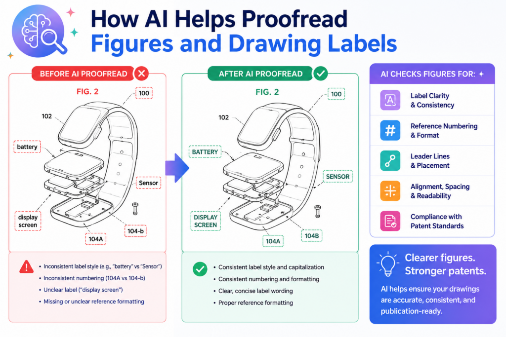 Figures are often where small patent mistakes hide. The words may look fine, but the drawings may tell a slightly different story. A label may be missing. A number may be used twice.