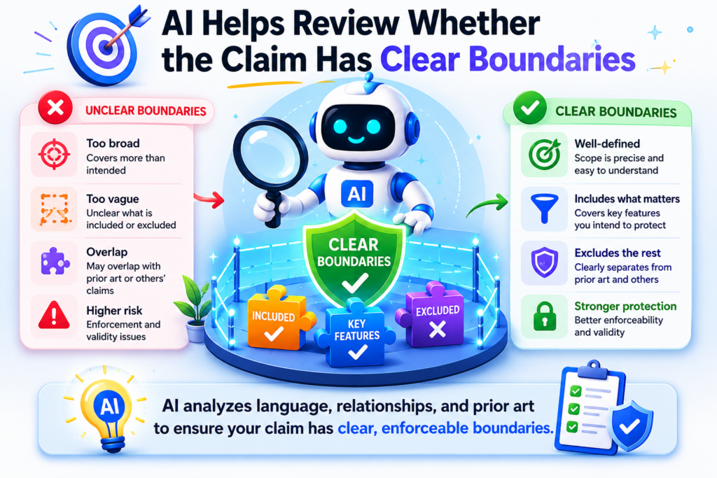 A patent claim should tell the world where the protected space begins and ends. If the boundary is fuzzy, the claim can become harder to understand and harder to trust. Good claim review is really a boundary check.