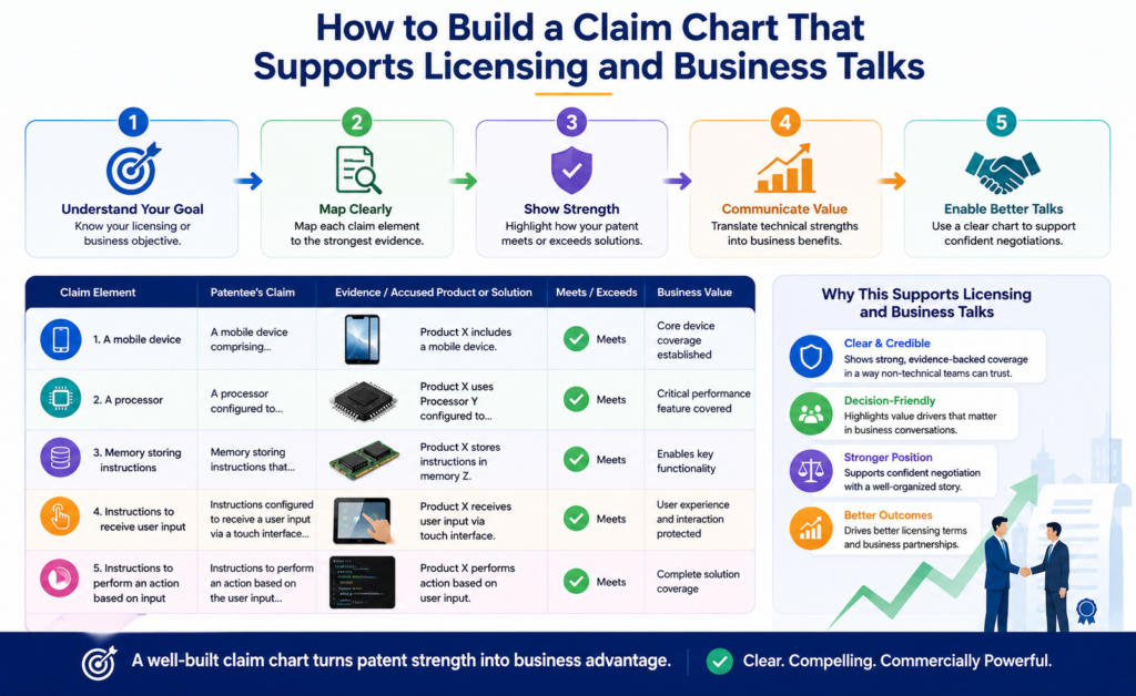Not every claim chart is made for court. Many are made for business. A startup may use a chart to support licensing talks, investor diligence, partnership talks, patent sales, or internal strategy.