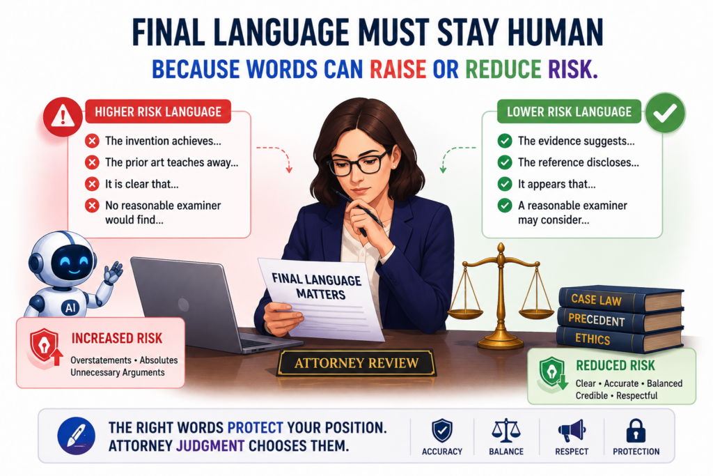 The final words in a claim chart matter. A small change in phrasing can change how the chart reads.