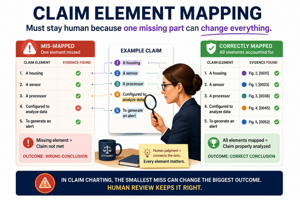 A patent claim is not met just because a product matches most of it. Each required part matters.