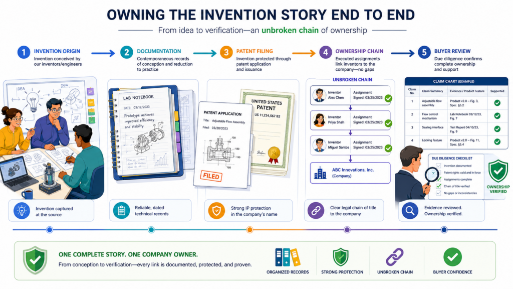 A claim chart can show that a patent maps to a product. But during M&A diligence, the buyer also wants to know whether the seller can support the full invention story.