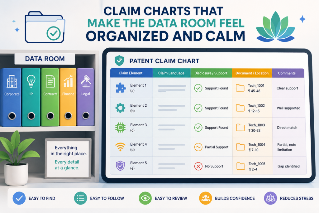 The data room can either build trust or create stress. When a buyer opens the patent folder, they want to see order.