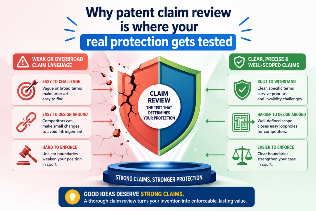 A patent can look clean, long, and impressive, but still have weak claims. That is because the claim section is not meant to sound smart. It is meant to draw a clear fence around the invention.