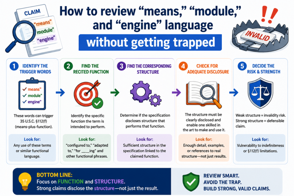 Software and AI patents often use words like “module,” “engine,” “unit,” “component,” and “processor.”