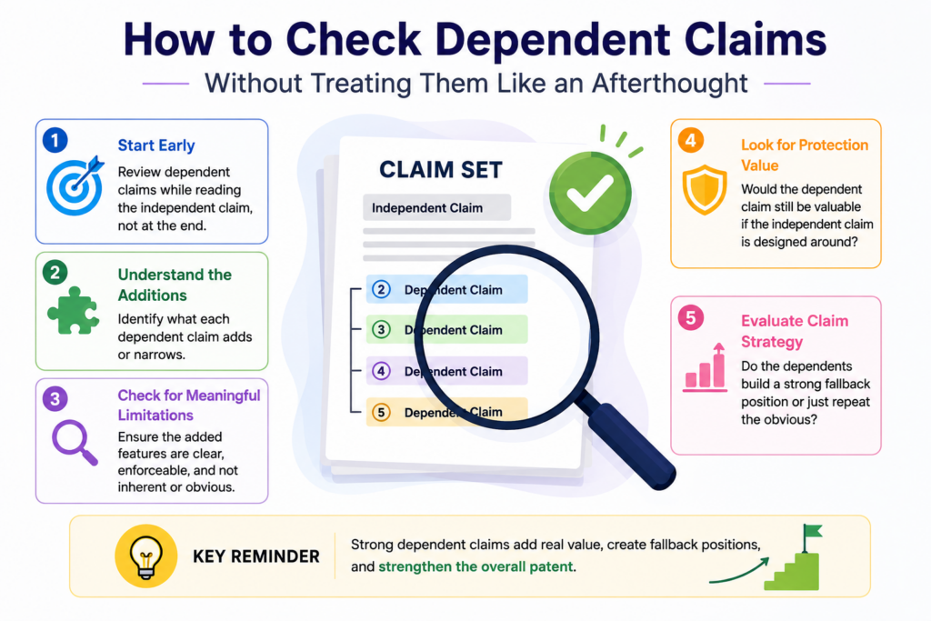 Dependent claims are the claims that add more detail to a broader claim. Many founders skip over them because the first claim feels like the main event. That is a mistake.