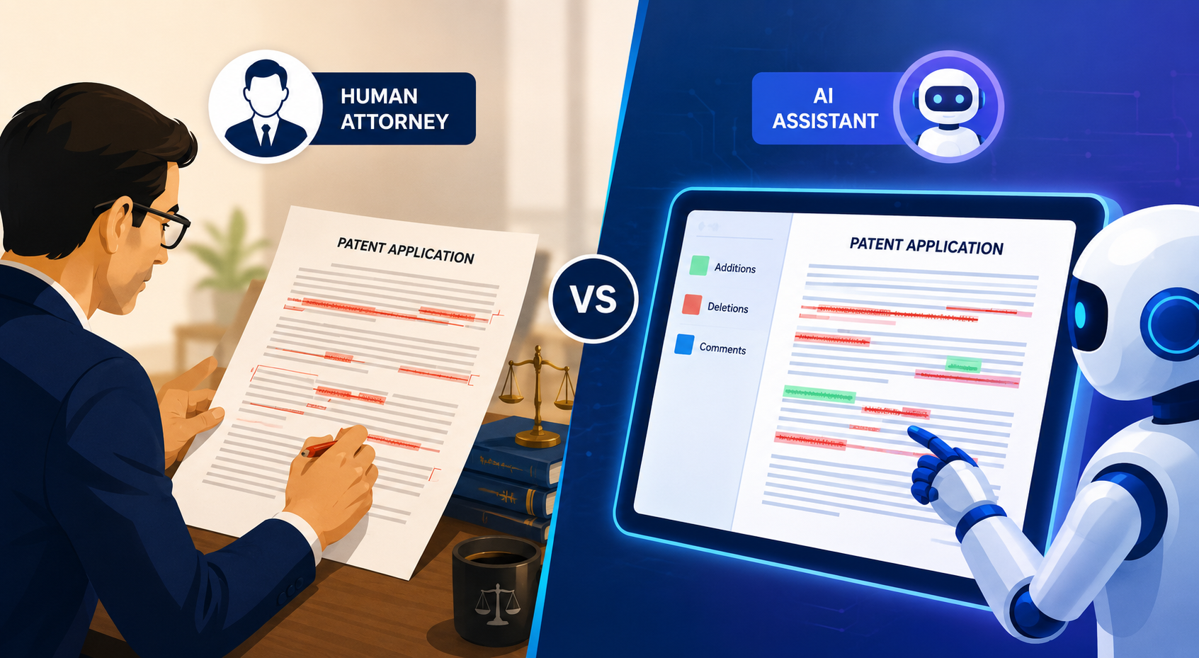 Patent Redline Review: Human Attorney vs AI Assistant