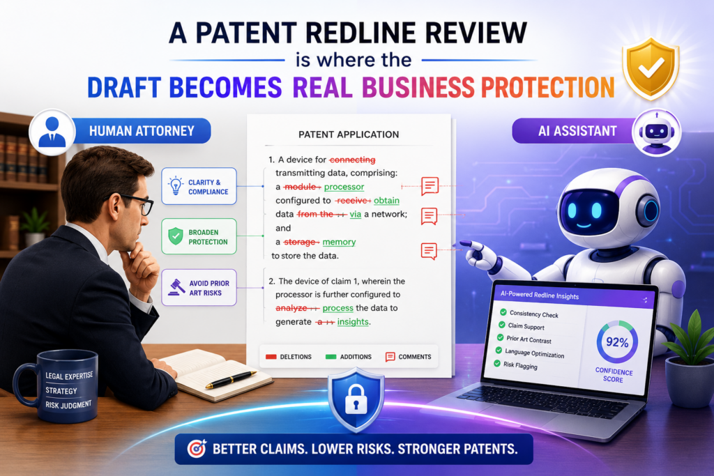 A patent draft is not finished just because the words are on the page. The first draft is only the start. The redline review is where the real work begins. This is the stage where each change is checked with care. 
