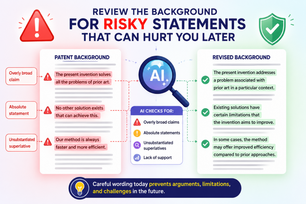 The background section can create problems when it says too much, admits too much, or describes old systems in a careless way.
