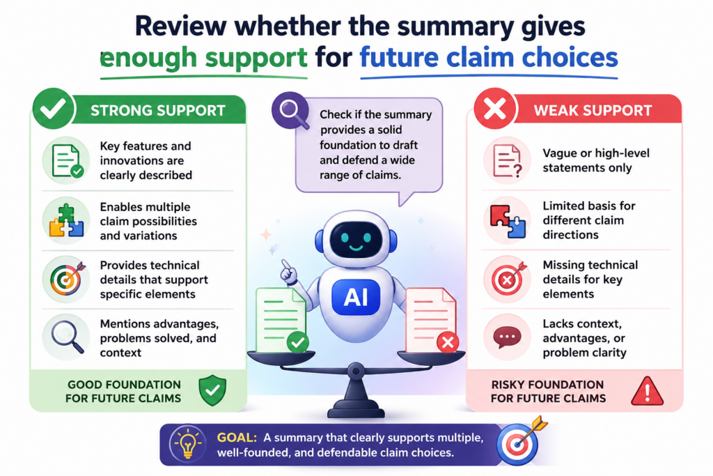 The summary section should help the patent stay useful as the invention grows. This is very important for startups because the first version of a product is rarely the final version.