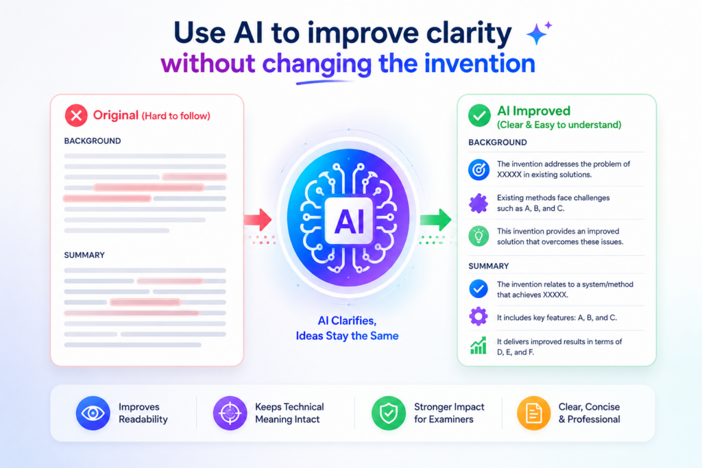 AI can make patent text easier to read, but it can also accidentally change meaning. This is why review matters.