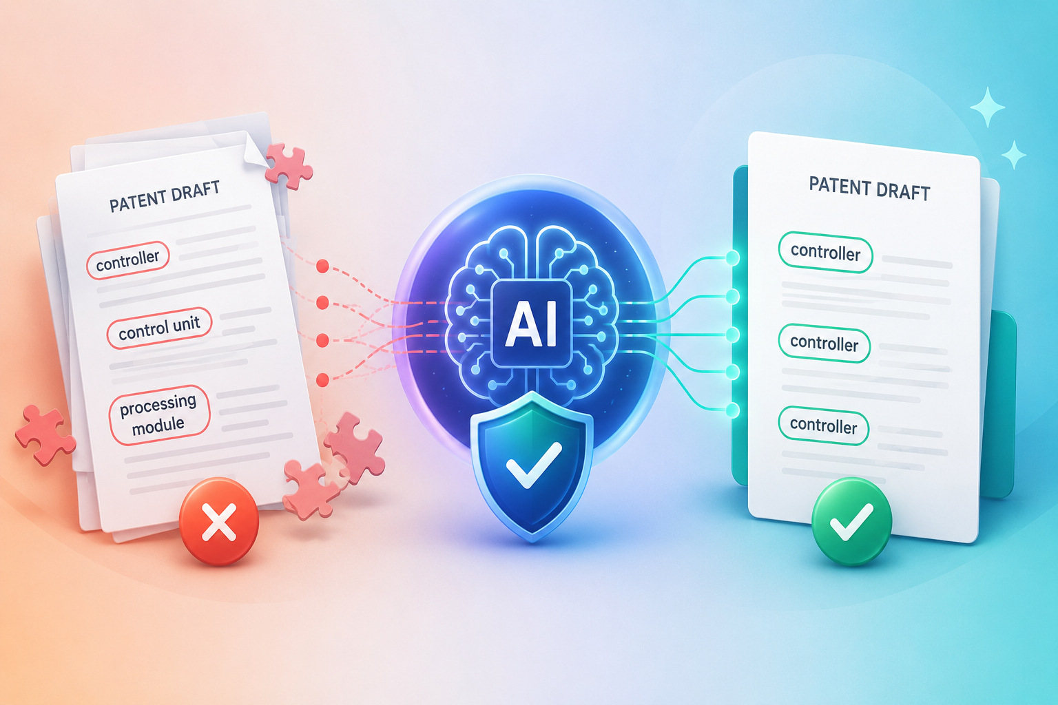 Learn how AI checks patent terminology consistency to catch mismatched terms, reduce drafting errors, and improve patent quality.