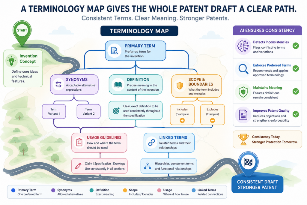 A patent draft becomes much easier to control when every key term has a home. Without that home, the draft can start clean and then become messy as more details are added.