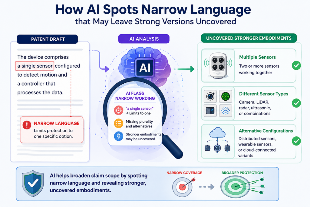 AI is useful in patent drafting because it can inspect language with a kind of patient attention that humans do not always have time for.