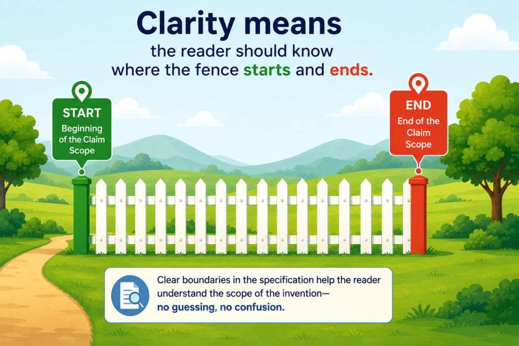 A patent claim is like a fence around your invention. If the fence is clear, people can see what is inside and what is outside.