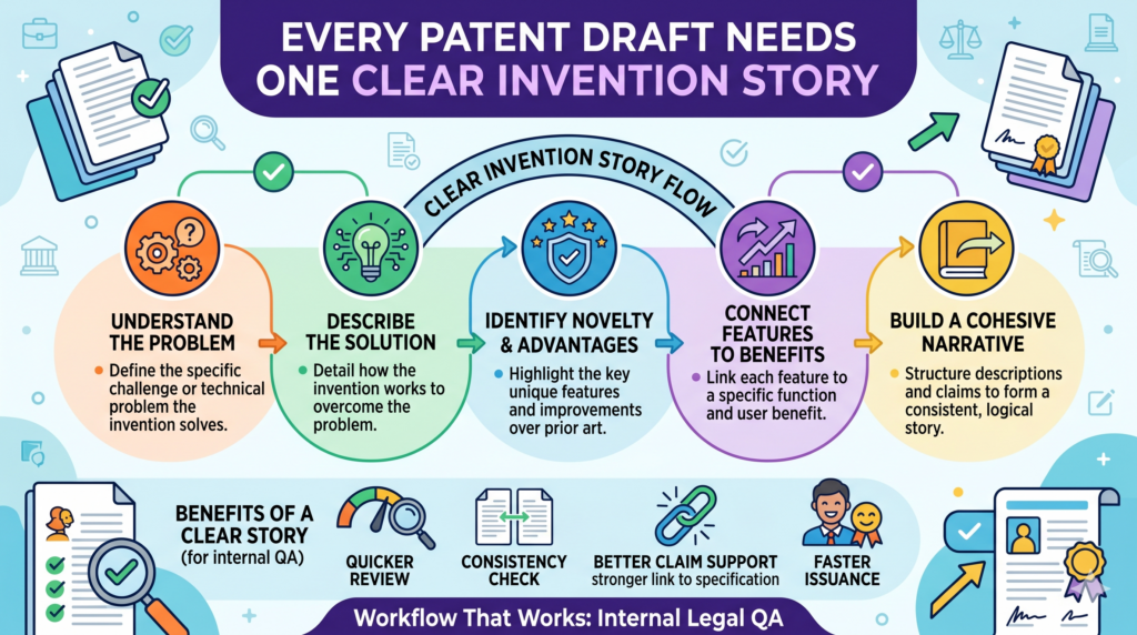 A patent draft should not feel like a pile of parts. It should feel like a clear story about the invention.