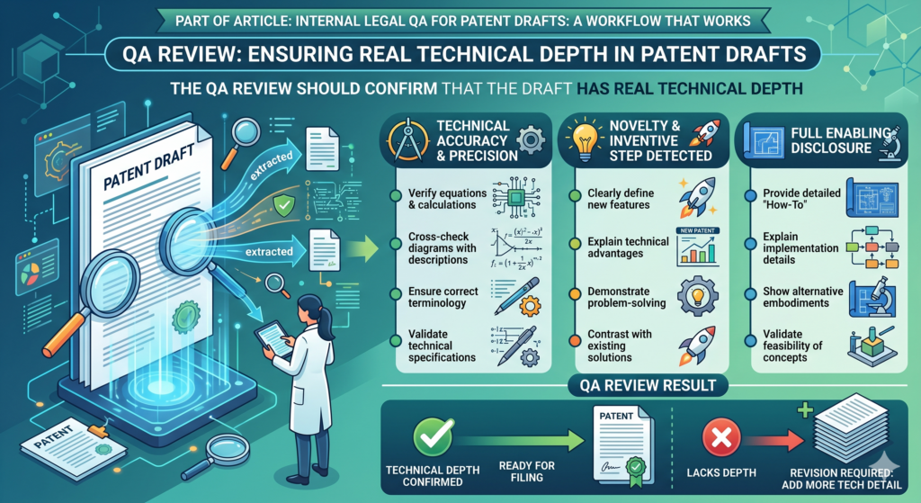 A patent draft should not sound like a product brochure. It should explain the invention with enough detail that a skilled reader can understand how it works.